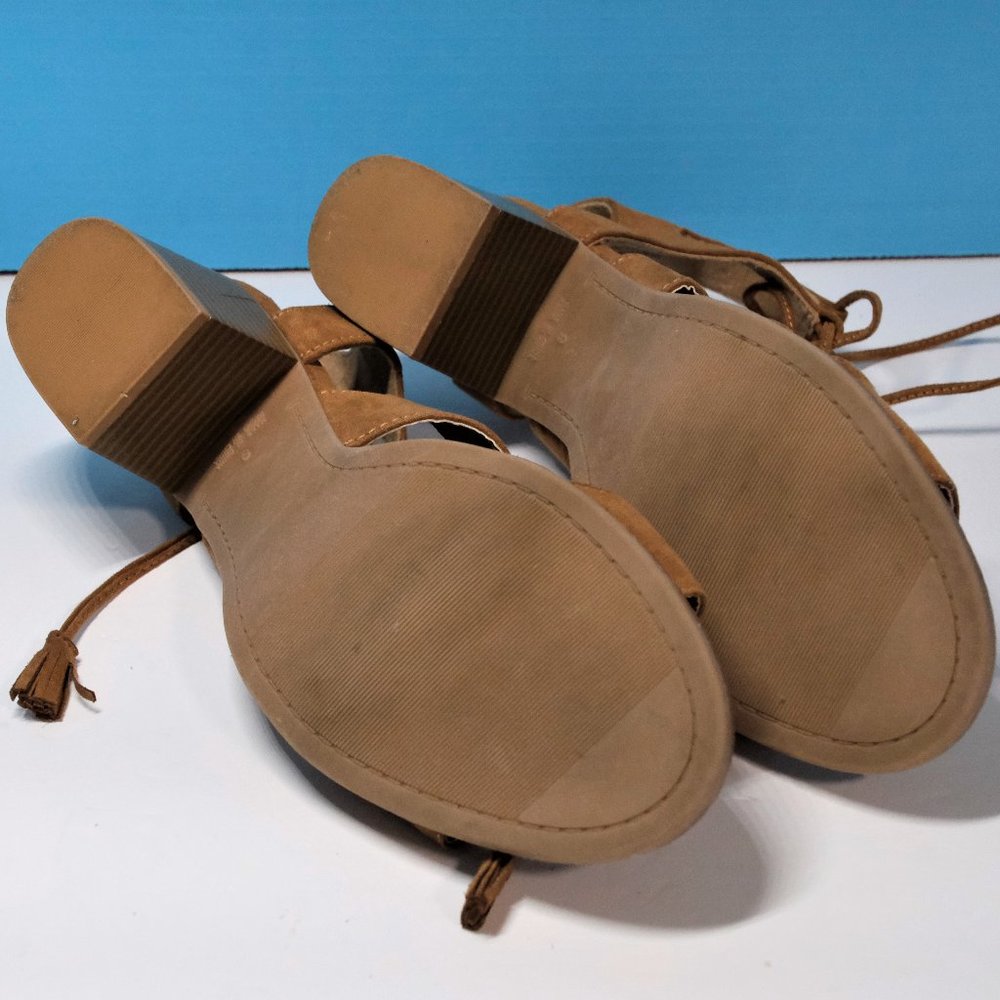 Old Navy- Light Brown faux Leather Suede Gladiator Tie Up Sandals Sz. 8 - Picture 4 of 4
